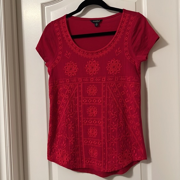 Lucky Brand Dark Pink Embroidered Short Sleeve Shirt - Picture 5 of 16